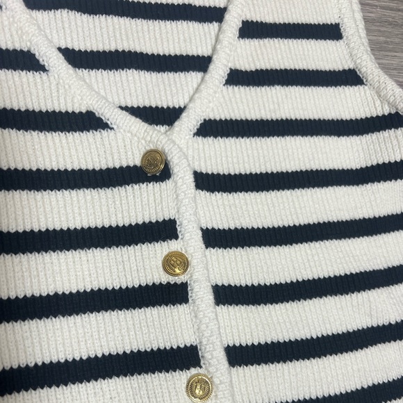 RD Style Black & White Striped Knit Sleeveless Sweater Vest Top Medium - Picture 5 of 7